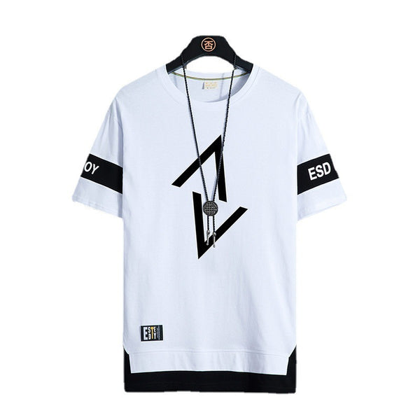 TB Summer Men's Printed Fake Two-Piece Short-Sleeved T-Shirt: Casual Crew Neck Style