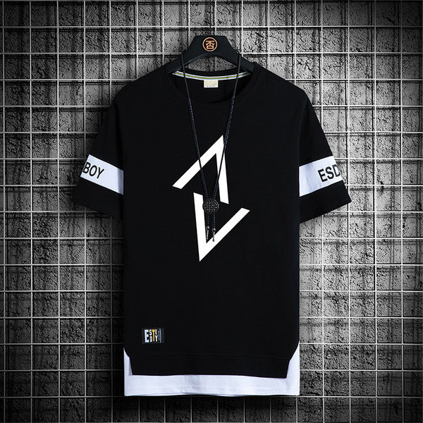 TB Summer Men's Printed Fake Two-Piece Short-Sleeved T-Shirt: Casual Crew Neck Style