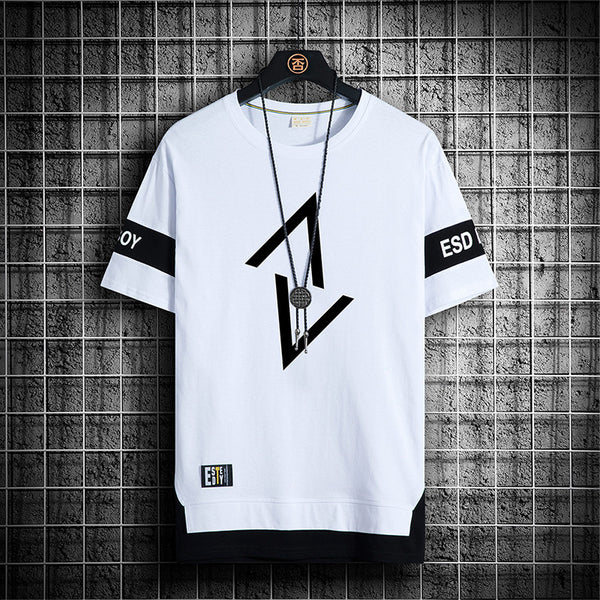 TB Summer Men's Printed Fake Two-Piece Short-Sleeved T-Shirt: Casual Crew Neck Style