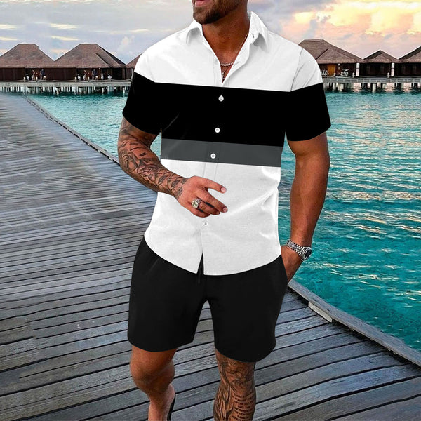 TB Fashion Men's Summer Lapel Shirt Ensemble