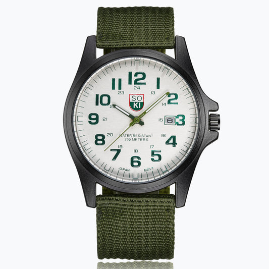 TB SOKI Fashion Men's Military Watch: Nylon Woven Belt Edition