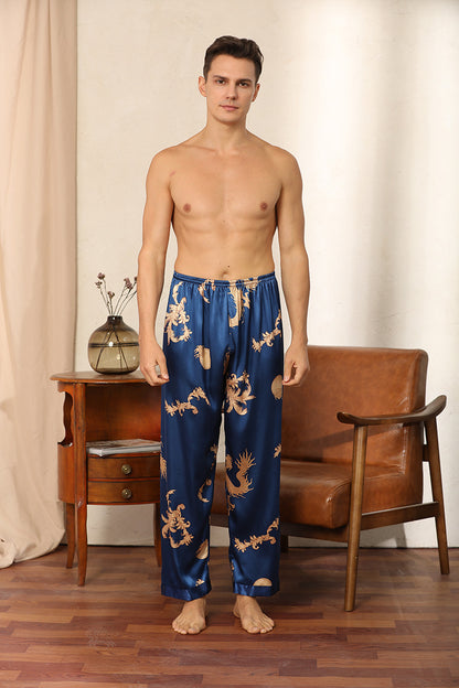 TB Luxury Silk Robe & Pants Set Men's Imitation Silk Pajamas Ensemble