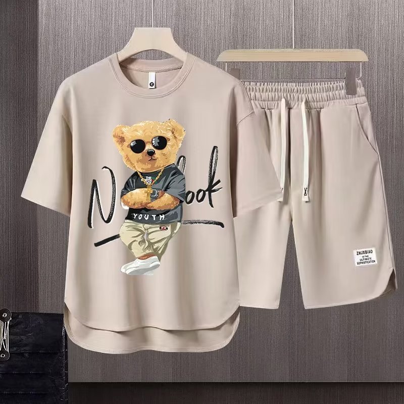 TB Summer Leisure Set: Men's Short-Sleeved T-Shirt & Sports Shorts Ensemble