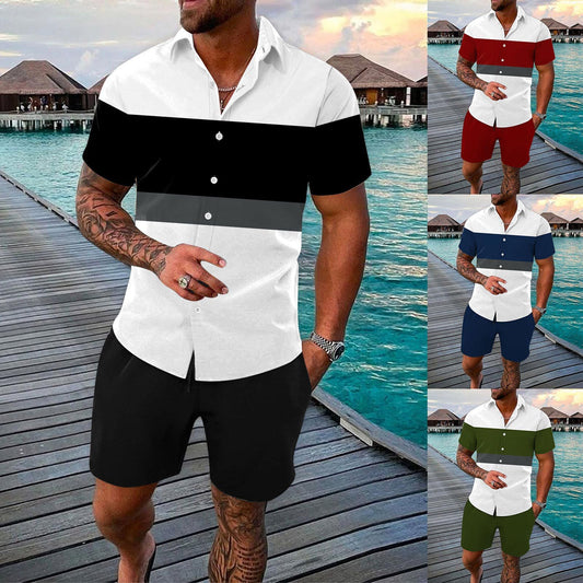 TB Fashion Men's Summer Lapel Shirt Ensemble